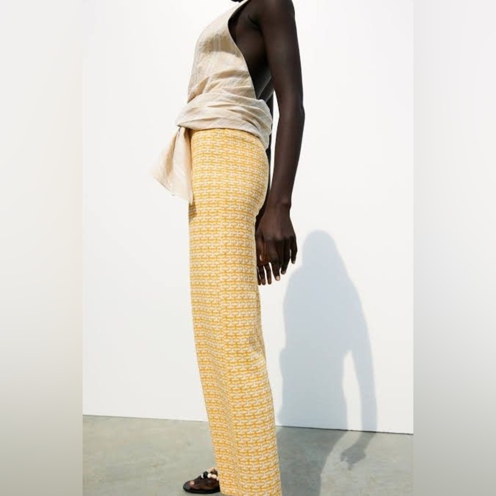 Yellow Patterned Women's Pants - Picture 2 of 9